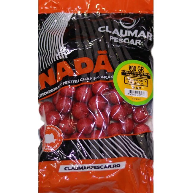Boilies Claumar Birdfood Semi-Solubles Squid & Ciruela 800 Gr 24mm