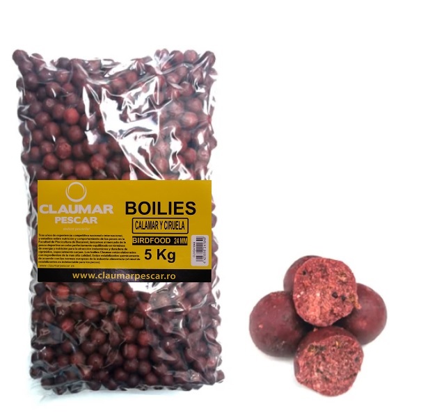 Boilies Claumar Birdfood Semi-Solubles Squid & Ciruela 24mm 5 kg