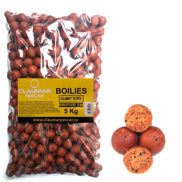 Boilies Claumar Birdfood Semi-Solubles Squid & Scopex 20mm 5 kg