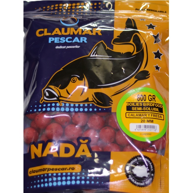Boilies Claumar Birdfood Semi-Solubles Squid & Fresa 800 Gr 20mm