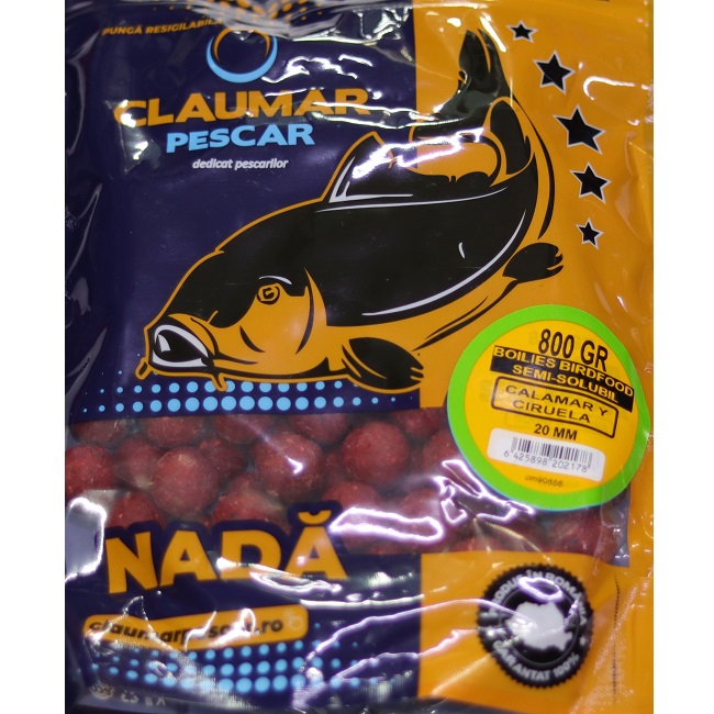 Boilies Claumar Birdfood Semi-Solubles Squid & Ciruela 800 Gr 20mm