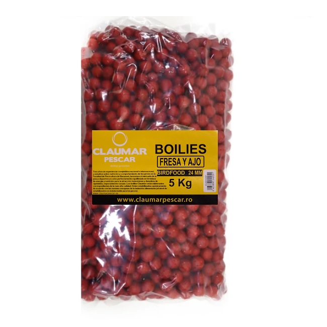 Boilies Claumar Birdfood Semi-Solubles Fresa Ajo 24mm 5 kg