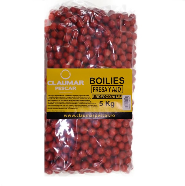 Boilies Claumar Birdfood Semi-Solubles Fresa Ajo 20mm 5 kg